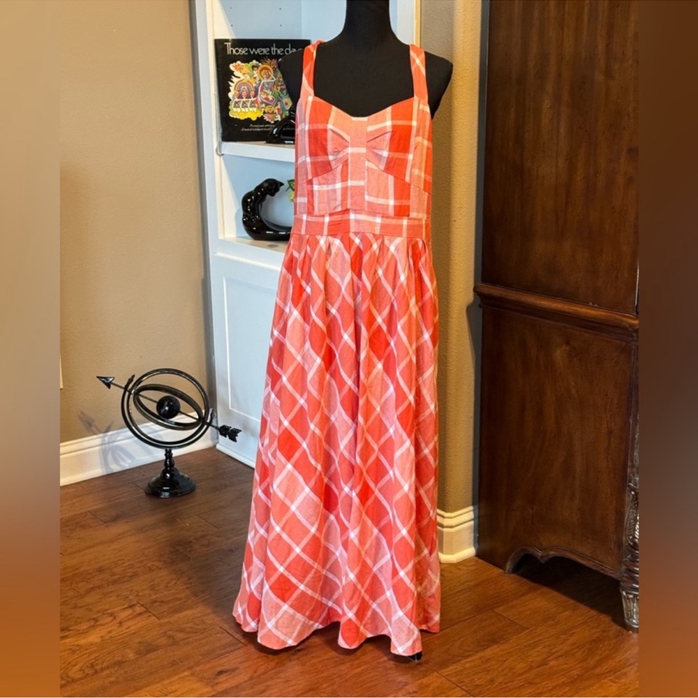 New Directions Linen Rayon Checkered Dress